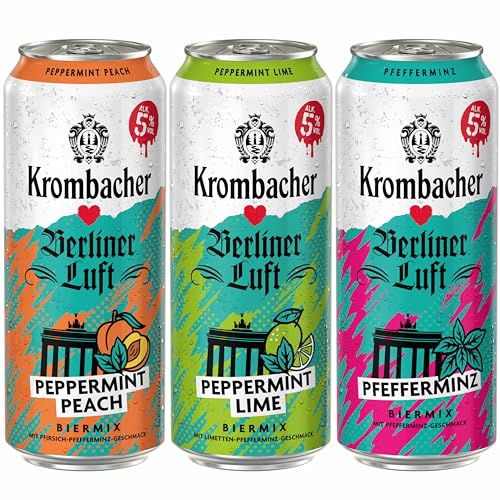 Mix-Pack Krombacher x Berliner Luft / 3x8 Dosen je 0,5l. (Pfefferminz; Pfefferminz Lime; Pfefferminz Peach) inkl. BOTTLEROCKET Untersetzer von BOTTLEROCKET