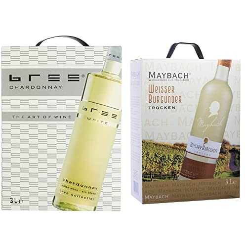 Bree Chardonnay Weißwein halbtrocken Bag-in-Box aus Frankreich (1 x 3 l) & Maybach Weißer Burgunder trocken Bag-in-Box (1 x 3 l) von BREE