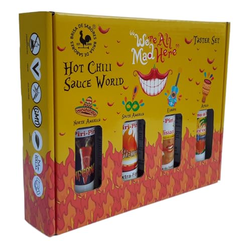 Global Hot Sauce Red Chili-Saucen Geschenk-Set - Probierset Mit Vier Scharfen Chilisaucen In Einer Schönen Geschenkbox - 4 x 100 ml von BRISA DE SABORES