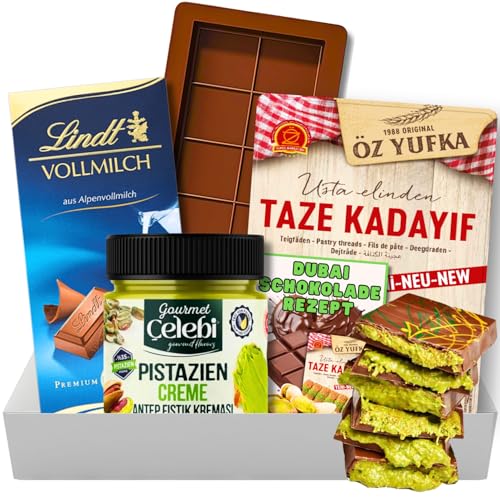 Dubai Schokolade Set - Selber machen - DIY Zutaten Kit mit Kadayif, LINDT Schokolade, Pistaziencreme, Schokoform und Rezept von BUNDLES FOR YOU