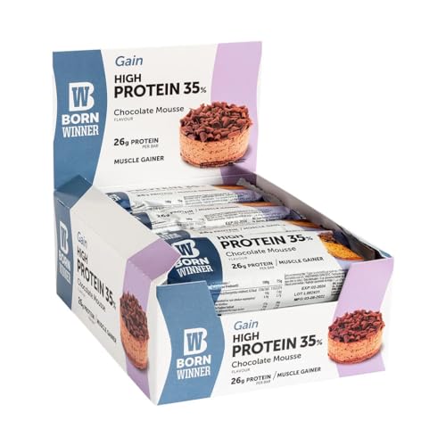 BW Born Winner BornWinner Gain, High Protein Riegel, Chocolate Mousse, 35 Prozent Eiweißgehalt, 26 g Protein pro Riegel, Muscle Gainer, 12x75g von BW Born Winner