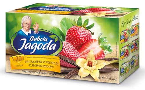 BABCIA JAGODA® Erdbeere Vanille Aus Madagaskar - 1 Box - 20 Teebeutel - 40g - Strawberry With Vanilla Tea - Früchtetee Früchte Fruit Express - Hochwertige Mischung Teesorten - Cay Vegan Glutenfrei von Babcia Jagoda