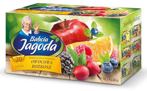 BABCIA JAGODA® Fruchtiger Genuss - 1 Box - 20 Teebeutel - 40g - Fruity Delight Tea - Früchtetee Früchte Fruit Express - Hochwertige Mischung Teesorten - Cay Vegan Glutenfrei von MOKATE