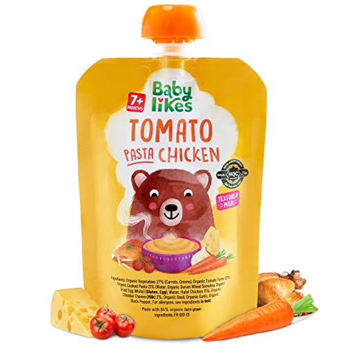 Baby Likes | Halal Bio-Tomaten, Nudeln und Hähnchen 130 Gramm x 6 Beutel Babypüree für Kinder ab 7 Monaten von Baby Likes