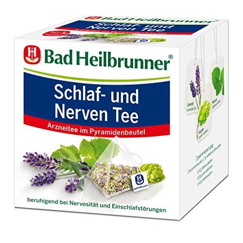 Bad Heilbrunner Schlaf- & Nerven Tee - Arzneitee im Pyramidenbeutel - Melisse, Lavendel & Hopfen - beruhigt bei Nervosität & Einschlafstörung - für überreizte Nervenbündel (6 x 15 Pyramidenbeutel) von Bad Heilbrunner