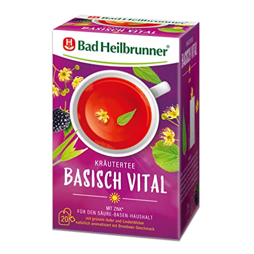 Bad Heilbrunner Basisch Vital Kräutertee - im Filterbeutel - Grüner Hafer, Lindenblüten & Brombeere - mit Zink für den Säure-Basen-Haushalt - für eine basische Ernährung (12 x 20 Filterbeutel) von Bad Heilbrunner