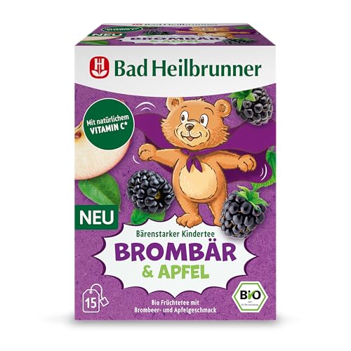 Bad Heilbrunner Bio Bärenstarker Kindertee Brombär & Apfel – Bio-Früchtetee mit natürlichem Vitamin C, speziell für Kinder entwickelt, (5 x 15 Filterbeutel) von Bad Heilbrunner