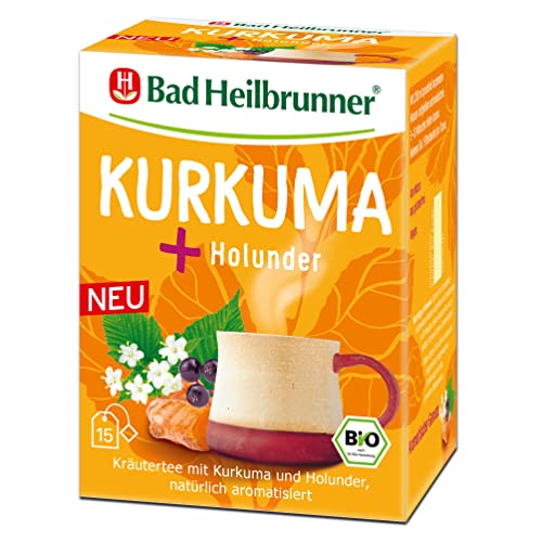 Bad Heilbrunner Bio Kurkuma + Holunder Tee - Kräutertee im Filterbeutel - Kurkuma, Holunderbeeren, Holunderblüten - harmonische Zusammenspiel (5 x15 Stück Filterbeutel) von Bad Heilbrunner