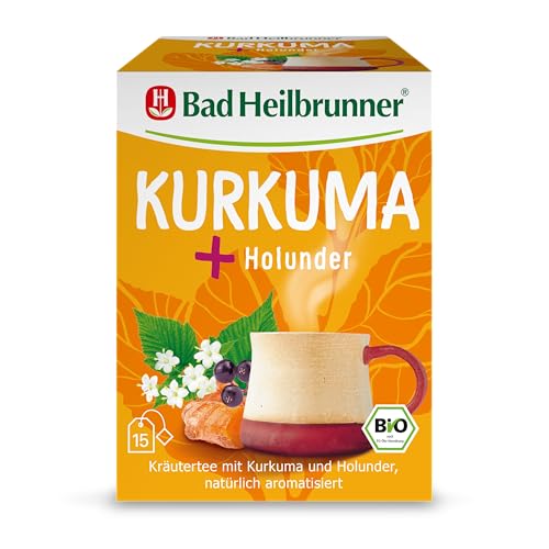 Bad Heilbrunner Bio Kurkuma + Holunder Tee - Kräutertee im Filterbeutel - Kurkuma, Holunderbeeren, Holunderblüten - harmonische Zusammenspiel (5 x15 Stück Filterbeutel) von Bad Heilbrunner