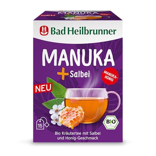 Bad Heilbrunner Bio Manuka Salbei Kräutertee, Wohltuend für Hals & Rachen, Vegan, Glutenfrei – 5 x 15 Filterbeutel von Bad Heilbrunner