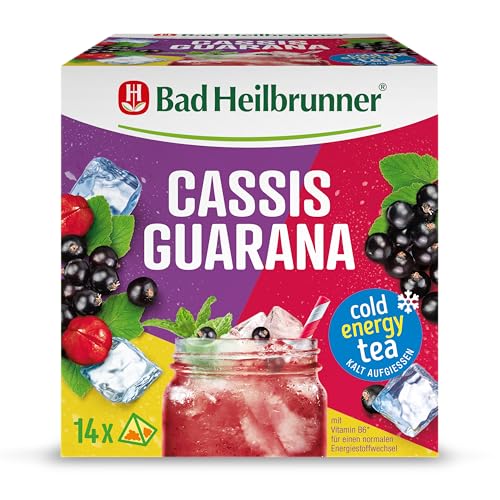 Bad Heilbrunner Cold Energy Tea Cassis Guarana - im Pyramidenbeutel - schwarze Johannisbeere, Guarana - kalt aufgießen - mit Vitamin B6 für den Energiestoffwechsel (6 x 14 Pyramidenbeutel) von Bad Heilbrunner