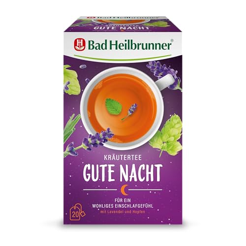 Bad Heilbrunner Gute Nacht Tee - Kräutertee im Filterbeutel - Melisse, Lavendel, Hopfenzapfen - für ein wohliges Einschlafgefühl - bei innerer Unruhe & Einschlafproblemen (5 x 20 Filterbeutel) von Bad Heilbrunner