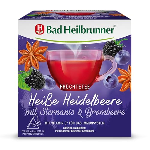 Bad Heilbrunner Heiße Heidelbeere mit Sternanis & Brombeere - Früchtetee im Pyramidenbeutel - Heidelbeere, Sternanis, Brombeere - Vitamin C für Abwehrkräfte & das Immunsystem (6 x 15 Pyramidenbeutel) von Bad Heilbrunner