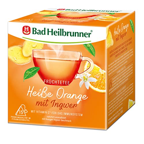 Bad Heilbrunner Heiße Orange mit Ingwer Tee - Kräutertee im Pyramidenbeutel - Orange, Ingwer - mit Vitamin C für die Abwehrkräfte & das Immunsystem (6 x 15 Pyramidenbeutel) von Bad Heilbrunner