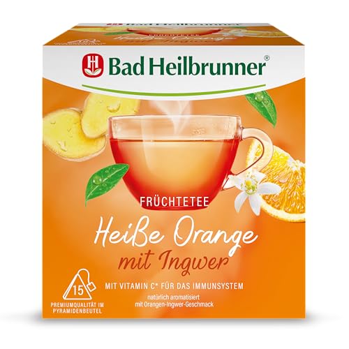 Bad Heilbrunner Heiße Orange mit Ingwer Tee - Kräutertee im Pyramidenbeutel - Orange, Ingwer - mit Vitamin C für die Abwehrkräfte & das Immunsystem (6 x 15 Pyramidenbeutel) von Bad Heilbrunner