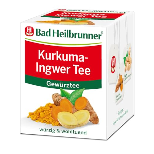 Bad Heilbrunner Kurkuma Ingwer Tee - Gewürztee im Filterbeutel - Kurkuma, Ingwer - würzig, harmonisch, wohltuend - würziges Wurzel-Duo aus Fernost (12 x 8 Filterbeutel) von Bad Heilbrunner