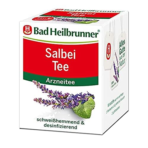 Bad Heilbrunner Salbei Tee – Pflanzlicher Arzneitee zur Unterstützung bei Magen-Darm-Beschwerden, übermäßiger Schweißbildung und Entzündungen im Mund- und Rachenraum, (12 x 8 Filterbeutel) von Bad Heilbrunner