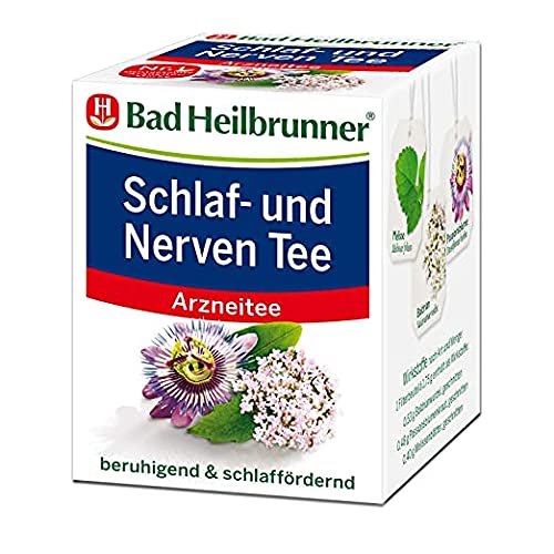 Bad Heilbrunner Schlaf- & Nerven Tee - Arzneitee im Filterbeutel - Melisse, Lavendel & Hopfen - beruhigt bei Nervosität & Einschlafstörung - für überreizte Nervenbündel (8 x 10 Filterbeutel) von Bad Heilbrunner