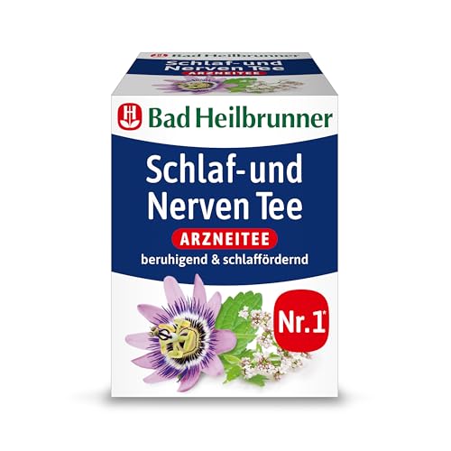 Bad Heilbrunner Schlaf- & Nerven Tee - Arzneitee im Filterbeutel - Melisse, Lavendel & Hopfen - beruhigt bei Nervosität & Einschlafstörung - für überreizte Nervenbündel (8 x 12 Filterbeutel) von Bad Heilbrunner