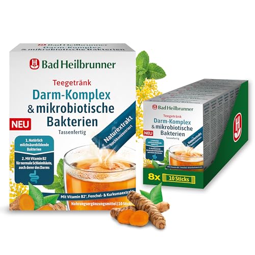 Bad Heilbrunner Tassenfertige Sticks - Darm-Komplex mit Mikrobiotischen Bakterien, Unterstützt die Darmflora mit Fenchel und Kurkuma, Vegan & Glutenfrei – 8 x 10 Sticks von Bad Heilbrunner