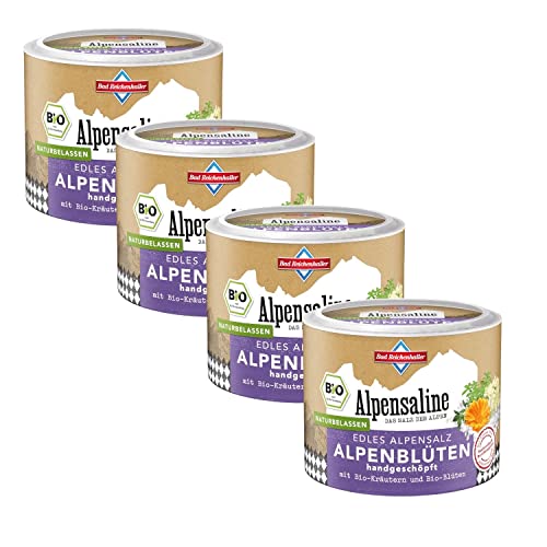 Bad Reichenhaller Alpensaline Edles Alpensalz Alpenblüten 4x80g | Premium Salz Gewürzmischung mit Bio-Gewürzen und Bio-Blüten aus kontrolliert biologischer Anbau | Bundle Paket 4er SET von Bad Reichenhaller Alpensaline