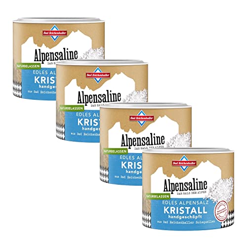 Bad Reichenhaller Alpensaline Edles Alpensalz Kristall 4x100g | Premium Salzkristalle handgeschöpft Naturbelassen Manufakturprodukt | handarbeit Natursole von Bad Reichenhaller Alpensaline