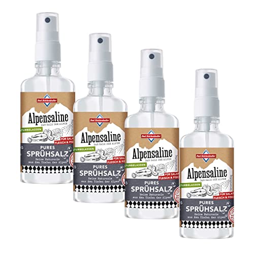 Bad Reichenhaller Alpensaline Pures Sprühsalz 4 x 120ml | Reine Natursole der Alpen | naturbelassen salz zum sprühen | Set Vorratspackung von Bad Reichenhaller Alpensaline