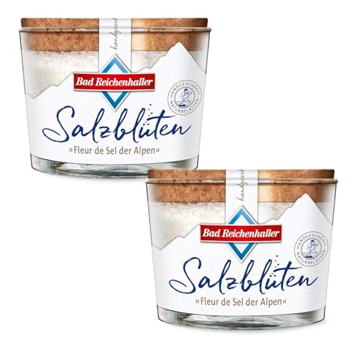 Bad Reichenhaller Salzblüten 2 x 100g Fleur de Sel der Alpen | Salz handgeschöpft und naturbelassen, reinste Qualität feiner Geschmack, Kristallstruktur hochwertiges Premiumsalz für Gourmets von Bad Reichenhaller