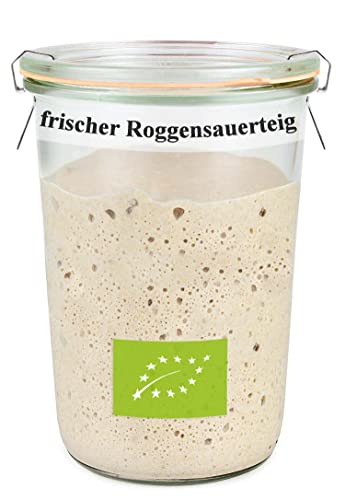 Bäckerei Spiegelhauer frischer Bio Roggensauerteig 300g I Brot backen ohne Hefe I Natursauerteig perfekt für Brote oder als Anstellgut 300g I mit Sauerteig-Glas von Bäckerei Spiegelhauer