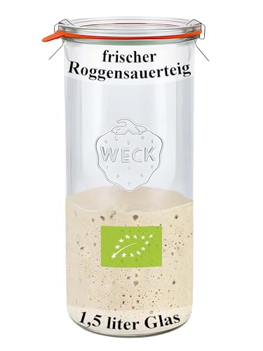 Bäckerei Spiegelhauer Bio Sauerteigstarter 300g mit 1,5l Glas I Brot backen ohne Hefe I Natursauerteig perfekt für Brote oder als Anstellgut 300g I mit Sauerteig-Glas von Bäckerei Spiegelhauer