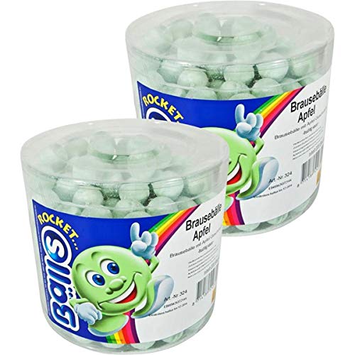 Rocket Balls Brausebälle Apfel 200 Stk.in der Dose Hartkaramelle mit Brausefüllung (2er Pack) von Bälls Rocket