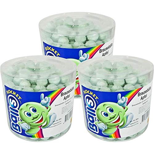 Rocket Balls Brausebälle Apfel 200 Stk.in der Dose Hartkaramelle mit Brausefüllung (3er Pack) von Bälls Rocket