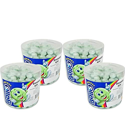 Rocket Balls Brausebälle Apfel 200 Stk.in der Dose Hartkaramelle mit Brausefüllung (4er Pack) von Bälls Rocket