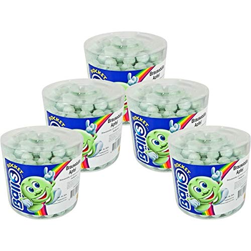 Rocket Balls Brausebälle Apfel 200 Stk.in der Dose Hartkaramelle mit Brausefüllung (5er Pack) von Bälls Rocket