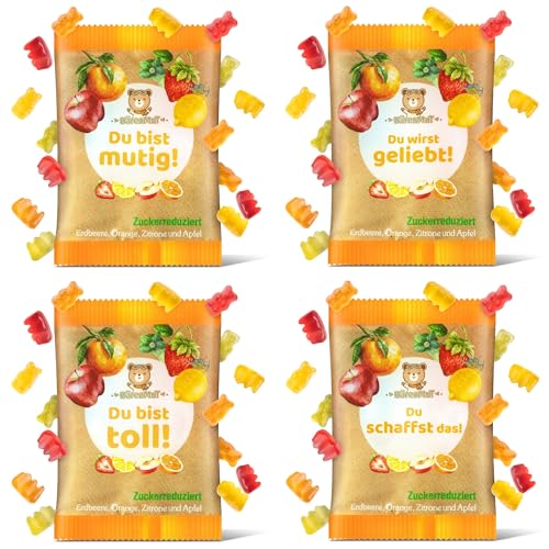 BärenMut Fruchtgummis 20x 10g Tütchen – Positive Affirmationen & zuckerreduziert mit 30% weniger Zucker – Gesundheitsbewusste Snacks für Kinder, Kindergeburtstag, Mitbringsel & Motivationsgeschenk von BärenMut