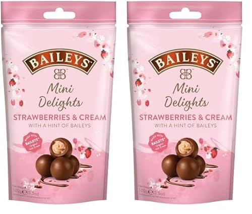 Baileys Chocolate Mini Delights Strawberries & Cream | 1 x 102 g | zartschmelzende Mini-Pralinen | Pralinen Geschenk | gefüllt mit Baileys Likör (Packung mit 2) von Baileys