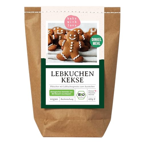 Bake with Love - Bio Backmischung Lebkuchen Kekse | 100% Dinkelmehl ohne Weizen Weihnachtsgebäck | Plätzchen backen Weihnachten | Weihnachtsmitbringsel Mitarbeiter Weihnachtsgeschenke (1er Pack) von Bake with Love