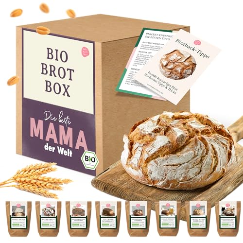 Bake with Love Bio Brot Probierbox Beste Mama der Welt | Mama Geschenk Weihnachten | Beste Mama Geschenkkorb gefüllt mit 8 Brotbackmischungen Mama Geburtstagsgeschenk Weihnachtsgeschenke für Eltern von Bake with Love