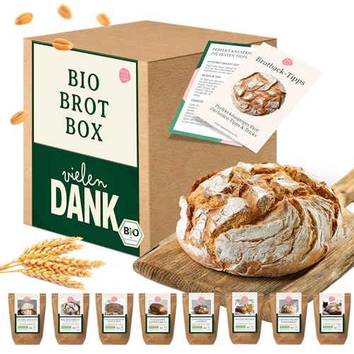 Bake with Love - Bio Brot Probierbox Vielen Dank | Präsentkorb Dankeschön mit 8 Brotbackmischungen | Dankeschön Geschenke für Frauen und Männer | Brotbackset im Schwarzwald hergestellt von Bake with Love