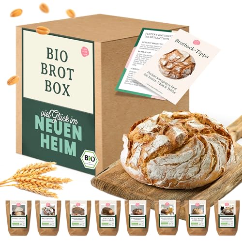 Bake with Love - Bio Brot Probierset | Geschenk zum Einzug mit 8 Brotbackmischungen | Einzugsgeschenke Haus | Einweihungsgeschenk Wohnung | Brotbackset zum Selberbacken Viel Glück im neuen Heim von Bake with Love