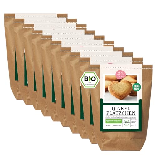 Bake with Love Dinkel Plätzchen Bio Backmischung für Weihnachten | 100% Dinkelmehl ohne Weizen Weihnachtskekse | Kleine Geschenke für Kollegen und Mitarbeiter | Vegane Kekse backen (10er Pack) von Bake with Love