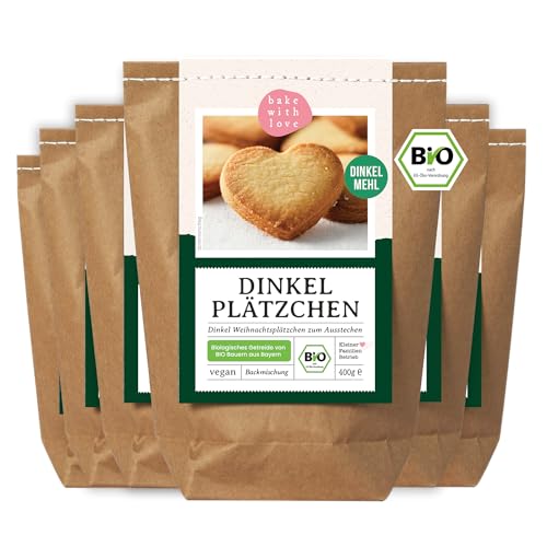 Bake with Love Dinkel Plätzchen Bio Backmischung für Weihnachten | 100% Dinkelmehl ohne Weizen Weihnachtskekse | Kleine Geschenke für Kollegen und Mitarbeiter | Vegane Kekse backen (6er Pack) von Bake with Love