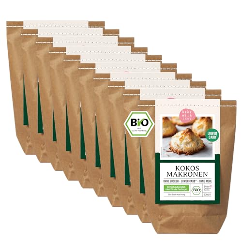 Bake with Love - Lower Carb zuckerfreie Weihnachtsplätzchen | Kokosmakronen Backmischung | Keto Kekse ohne Zucker & ohne Mehl | Diabetiker Plätzchen für Weihnachten (10er Pack) von Bake with Love