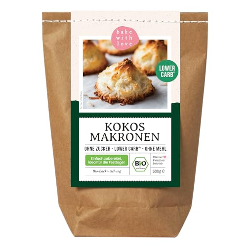 Bake with Love - Lower Carb zuckerfreie Weihnachtsplätzchen | Kokosmakronen Backmischung | Keto Kekse ohne Zucker & ohne Mehl | Diabetiker Plätzchen für Weihnachten (1er Pack) von Bake with Love