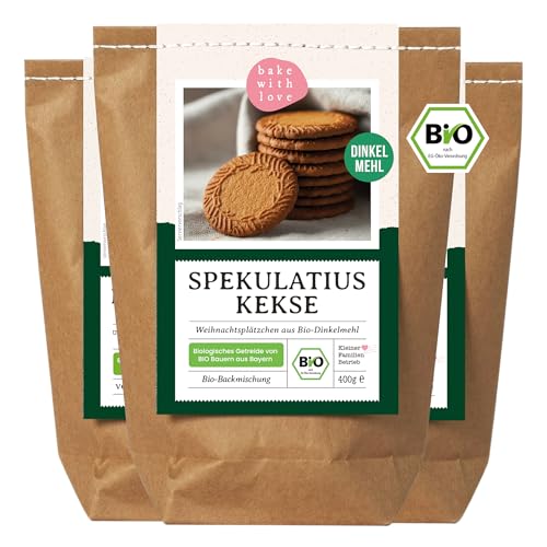 Bake with Love - Spekulatius Kekse Bio Backmischung | Weihnachtsplätzchen mit 100% Dinkelmehl | Plätzchen backen für Weihnachten | Weihnachtskekse als kleine Geschenke für Kollegen (3er Pack) von Bake with Love