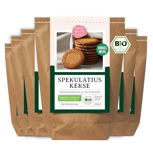 Bake with Love - Spekulatius Kekse Bio Backmischung | Weihnachtsplätzchen mit 100% Dinkelmehl | Plätzchen backen für Weihnachten | Weihnachtskekse als kleine Geschenke für Kollegen (6er Pack) von Bake with Love