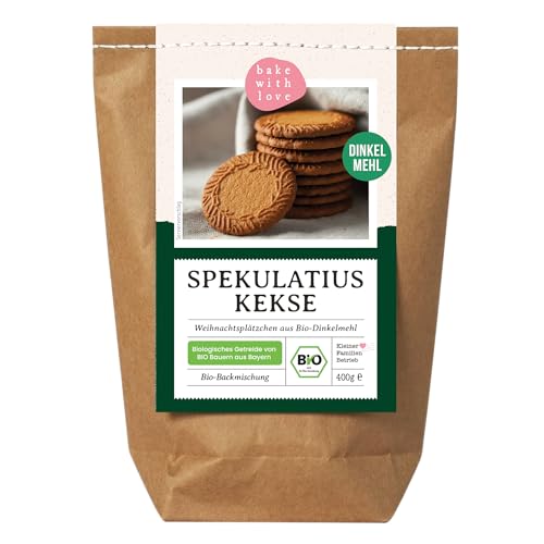 Bake with Love - Spekulatius Kekse Bio Backmischung | Weihnachtsplätzchen mit 100% Dinkelmehl | Plätzchen backen für Weihnachten | Weihnachtskekse als kleine Geschenke für Kollegen von Bake with Love