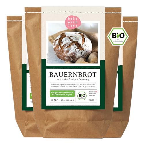 Bauernbrot Bio Backmischung - Brotbackmischung für Sauerteigbrot - Brot mit Sauerteig backen Brotbackautomaten geeignet - Bake with Love - (3er Pack) von Bake with Love