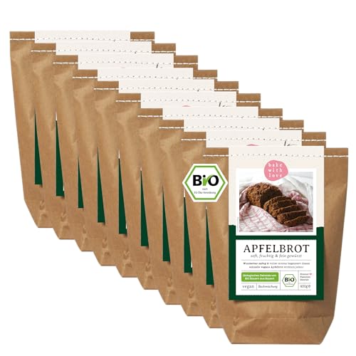 Bio Apfelbrot Backmischung - veganes Brot selber backen - Früchtebrot süßes Brot Gebäck - Weihnachtsgebäck vegan - Bake with Love - (10er Pack) von Bake with Love