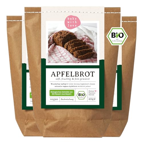 Bio Apfelbrot Backmischung - veganes Brot selber backen - Früchtebrot süßes Brot Gebäck - Weihnachtsgebäck vegan - Bake with Love - (3er Pack) von Bake with Love